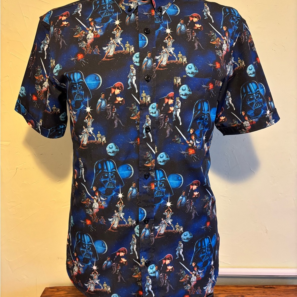 RSVLTS Black and Blue Casual Button Down Shirt Vibrant Floral Design